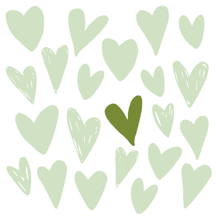 21 light green hearts, one dark green
